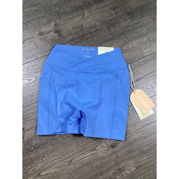 Blogilates Womens Blue Crossover Crunch Biker Shorts Size S Gymwear Athletic NWT - Picture 1 of 8